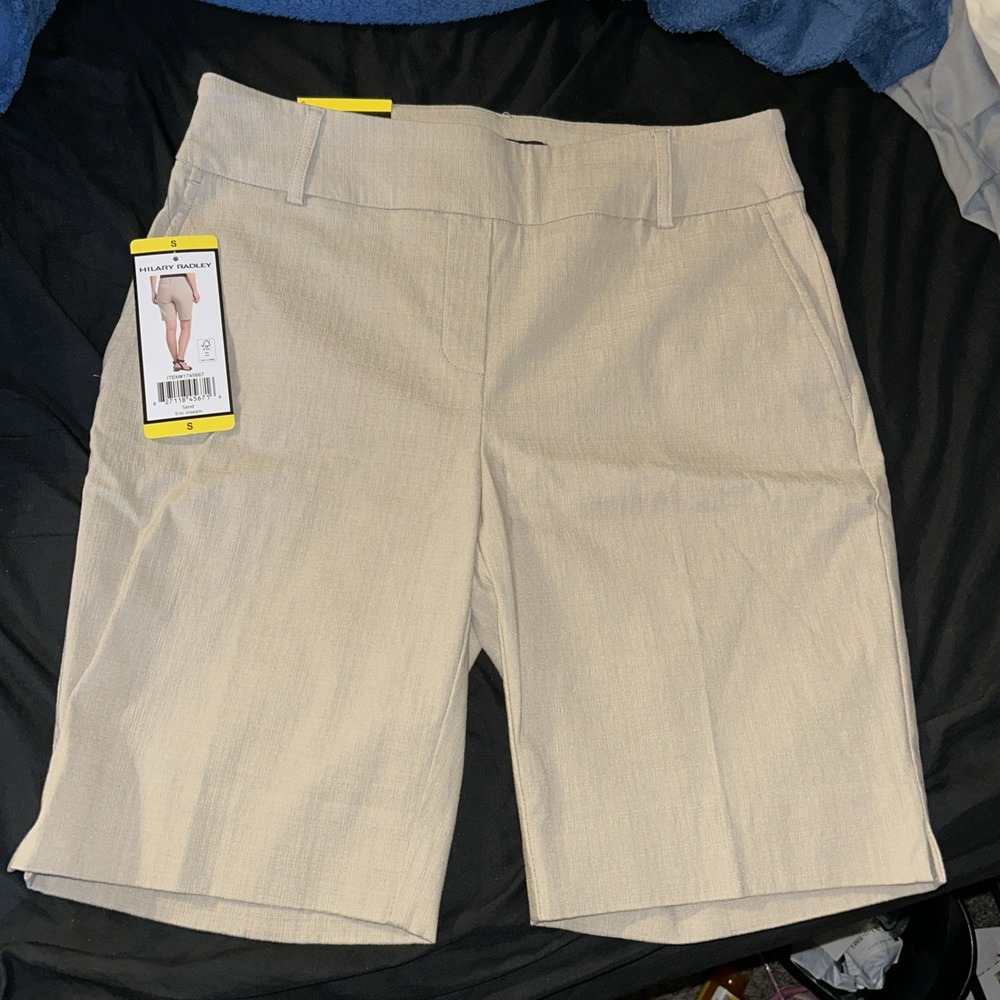 NWT Hilary Radley Women's Small Midweight 9" Inseam Bermuda Shorts Slip On Khaki